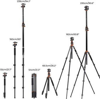 K&F 90 inch /2.3m Camera Tripods magnesium aluminum alloy tripods Reversible Detachable Monopod