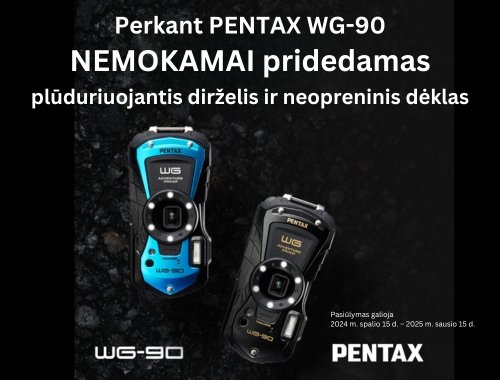 Perkant Pentax WG-90, NEMOKAMAI pridedamas plūduriuojantis dirželis ir neopreninis dėklas