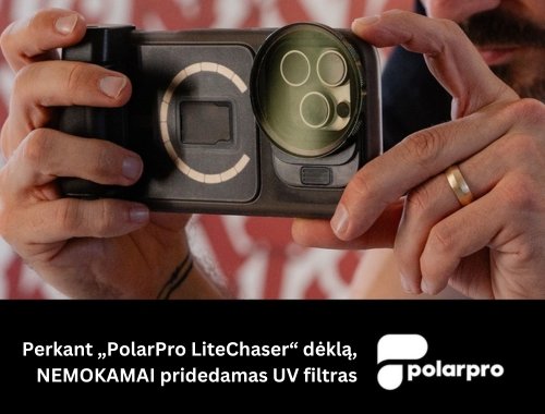 NEMOKAMAS UV filtras, perkantiems „PolarPro LiteChaser“ dėklą, skirtą „iPhone 15“ arba „iPhone 16“